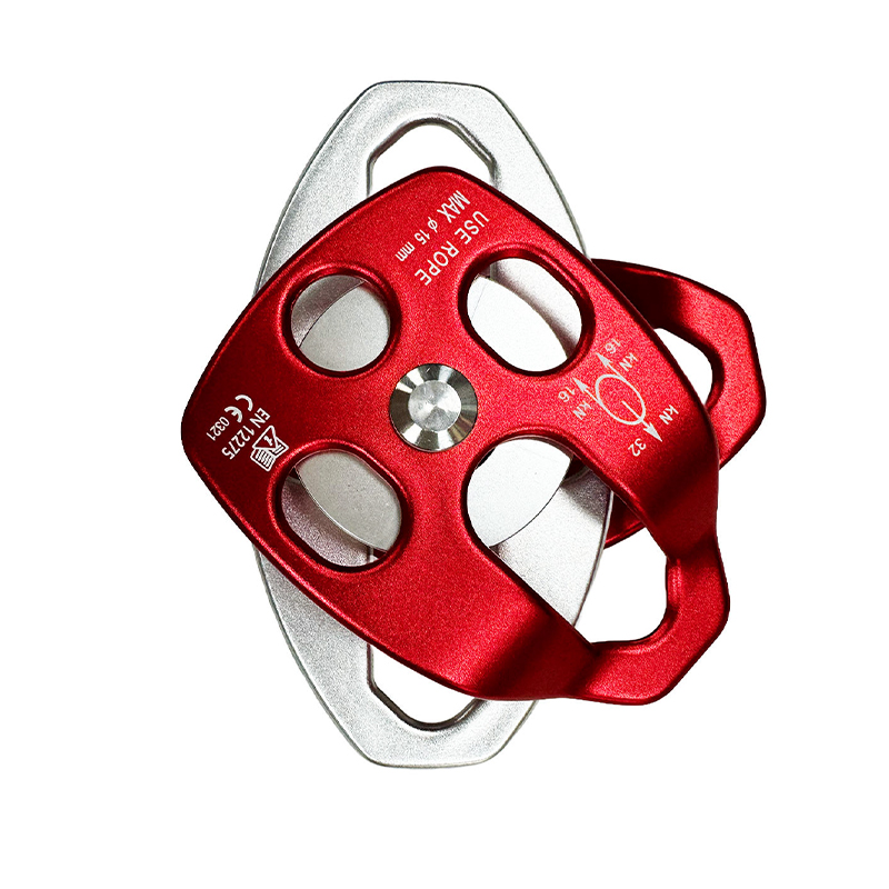 HT-HL-04 High Altitude Outdoor Rock Climbing Gear Double Aluminium Pulley Fixed Pulley Fall Protection for Traverse Hauling Climbing Rope